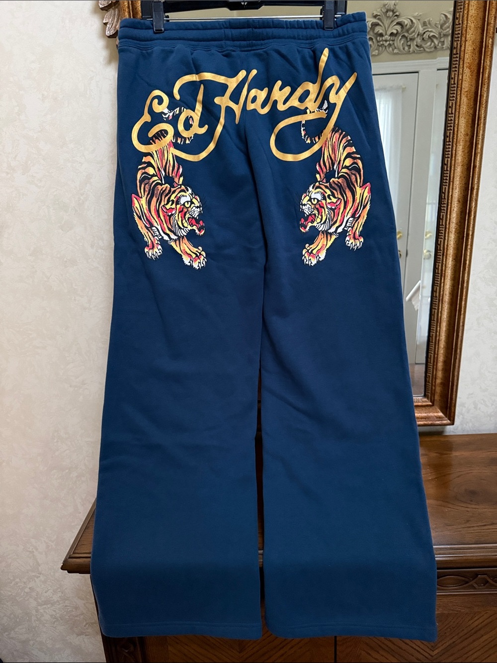 Ed Hardy Women’s Blue Drawstring Wide-Leg Sweatpants. Size L. - Picture 2 of 15